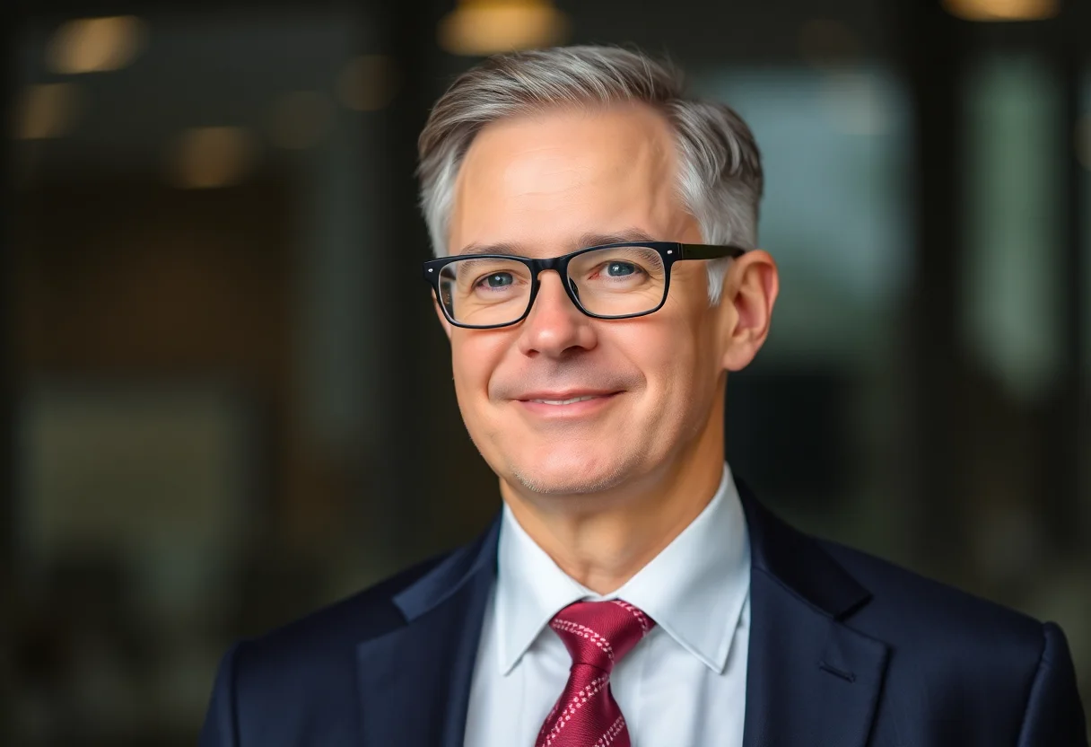 Professional headshot of a mature man with glasses in a suit