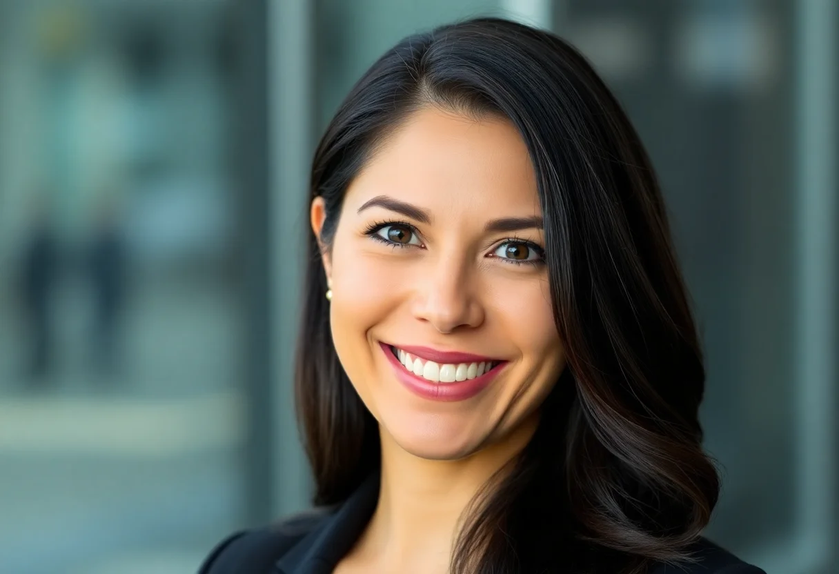 Professional headshot of a woman with dark hair smiling warmly